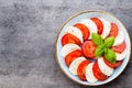 Classic caprese salad. Mozzarella tomatoes and Basilikum. Royalty Free Stock Photo