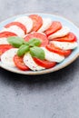 Classic caprese salad. Mozzarella tomatoes and Basilikum Royalty Free Stock Photo