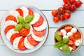 Classic caprese salad. Mozzarella tomatoes and  Basilikum Royalty Free Stock Photo