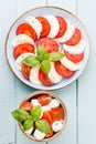 Classic caprese salad. Mozzarella tomatoes and  Basilikum Royalty Free Stock Photo