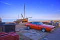 Classic car with fishing boat