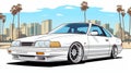 White Anime Car Illustration With Lo-fi Aesthetics And Chicano-inspired Design