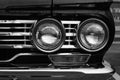 Classic car headlights close-up. Headlights of black vintage car Royalty Free Stock Photo