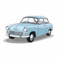 Charming Soviet Style Cartoon: Old Blue Car Illustration On White Background