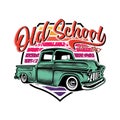 Classic car inspiration design. Vector illustration with the image of an old classic car, design logos, posters, banners, signage.