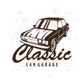 Classic car logo design badge stamp vector vehicle muscle car old vintage retro template illustration Royalty Free Stock Photo