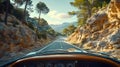 Classic Car Mountain Road Trip Illustration Royalty Free Stock Photo