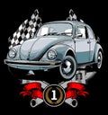 classic car with racing flag Royalty Free Stock Photo