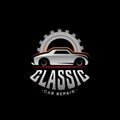 classic car repair garage icon logo template vector illustration design. car garage, automotive and gear logo concept Royalty Free Stock Photo