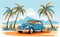 Classic Car by the Shore: A Retro Tropical Getaway - Generative AI Royalty Free Stock Photo