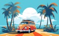 Classic Car by the Shore: A Retro Tropical Getaway - Generative AI Royalty Free Stock Photo