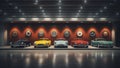 A classic car showroom wall mockup, vibrant color cars car showroom wall mockup HD 1920*1080 Royalty Free Stock Photo