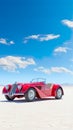 classic car in a stunning desert landscape with expansive blue skies above. Royalty Free Stock Photo