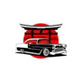 Classic car with torii japanese illustration vector