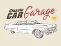 Classic car, vintage style. hand draw sketch vector Royalty Free Stock Photo