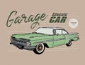 Classic car, vintage style. hand draw sketch vector Royalty Free Stock Photo