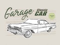 Classic car, vintage style. hand draw sketch vector Royalty Free Stock Photo