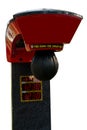 classic carnival fair arcade red electronic punching boxer strength tester strongman game attraction machine isolated on white