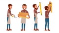 Classic Carpenter Vector. Joiner, Foreman, Engineer. Flat Cartoon Illustration