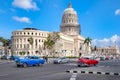 Classic cars in downtown Havana near the iconic Capitol building