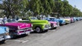 Classic cars in line, colorful american classic cars, Havana, Cuba Royalty Free Stock Photo