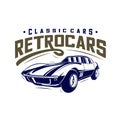 Classic cars logo design vector illustrations. Vintage Automotive with retro classic car logo Royalty Free Stock Photo