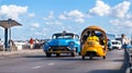 Classic cars on the maleconin cuba havana city Royalty Free Stock Photo