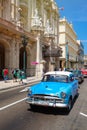 Classic cars next to the Great Theater and famous hotels in Old Havana