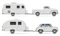 Classic cars with RV camping trailers side view