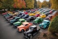 classic cars and trucks, arranged to create a spectacular display