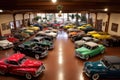 classic cars and trucks, arranged to create a spectacular display