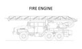 Classic cartoon hand drawn detailed fire engine / fire truck, profile view. Vector