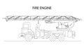 Classic cartoon hand drawn detailed fire engine / fire truck, profile view. Vector