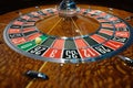 Classic casino roulette wheel with ball on number 0 green Royalty Free Stock Photo