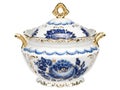 Classic ceramic porcelain soup tureen on white Royalty Free Stock Photo