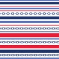 Classic Chains and Horizontal Stripes Stripes Vector Seamless Pattern. White, Red and Blue Marine Background Royalty Free Stock Photo