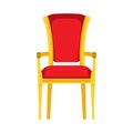 Classic chair red vector icon front view. Furniture home interior isolated. Retro luxury room sit. Cartoon sofa flat stool