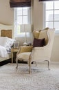 Classic chair style on carpet with pillow in luxury bedroom