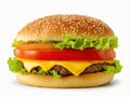 Classic cheeseburger isolated on white background, ai generative Royalty Free Stock Photo