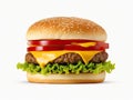 Classic cheeseburger isolated on white background, ai generative Royalty Free Stock Photo
