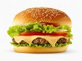 close up Classic cheeseburger isolated on white background, ai generative Royalty Free Stock Photo