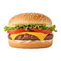 Classic cheeseburger with lettuce, tomato, and hamburger patty on sesame bun Royalty Free Stock Photo