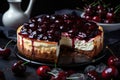 classic cheesecake with swirl of cherry pie filling