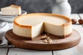 Classic cheesecake on wooden table. Ai generative