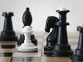 Classic chess pieces on a chessboard. Copy space for text. Chess match. The concept of a successful team work leader. Business