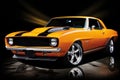 Vibrant Orange Chevy Camaro SS on Glossy Surface Against a Dark Background Royalty Free Stock Photo