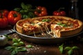 Classic Chicago deep-dish pizza, with a thick crust, layers of cheese, and hearty toppings