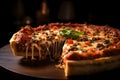 Classic Chicago deep-dish pizza, with a thick crust, layers of cheese, and hearty toppings