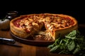 Classic Chicago deep-dish pizza, with a thick crust, layers of cheese, and hearty toppings