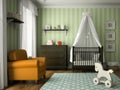 Classic children room with green stripes wall